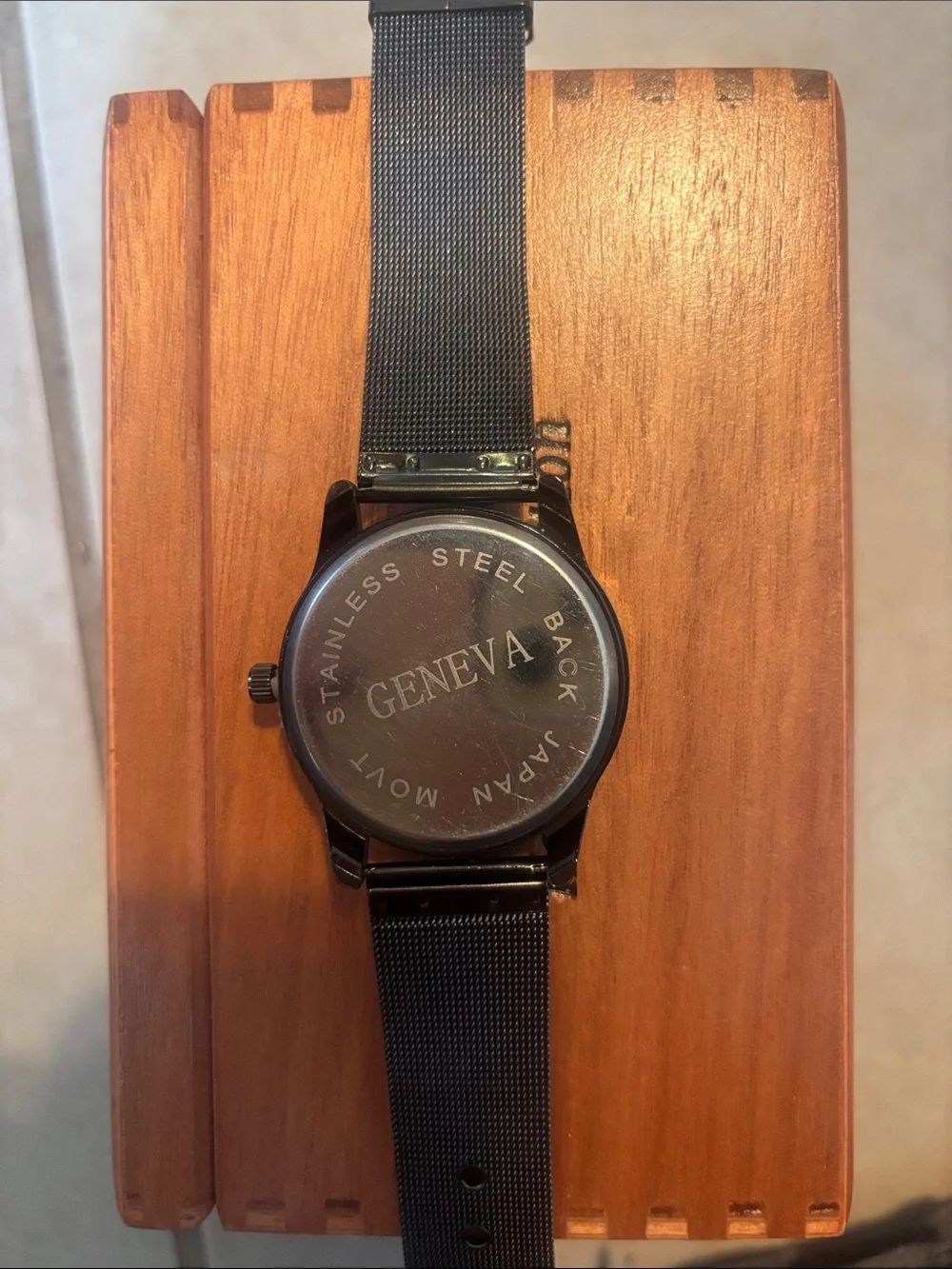 Geneva Black Mesh Strap Watch with Gold Accents